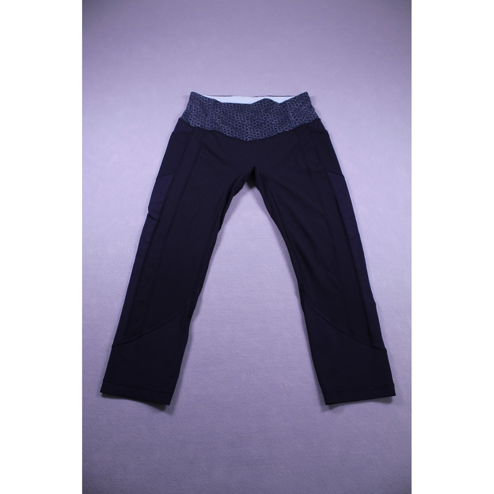 Lululemon Run Inspire Crop II Black Patterned Waistband Leggings Womens 6